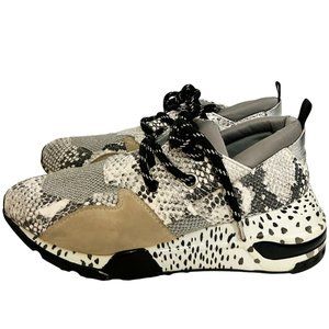 Steve Madden Snake Skin Cliff Sneakers Gray Tan Womens Size 8